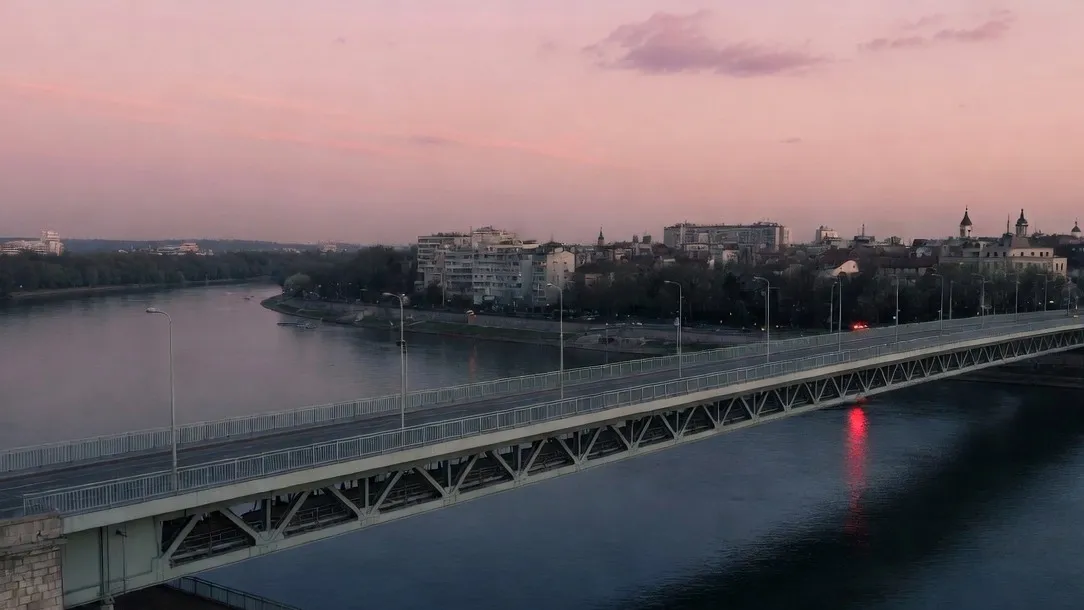 Bridge over the river at dusk