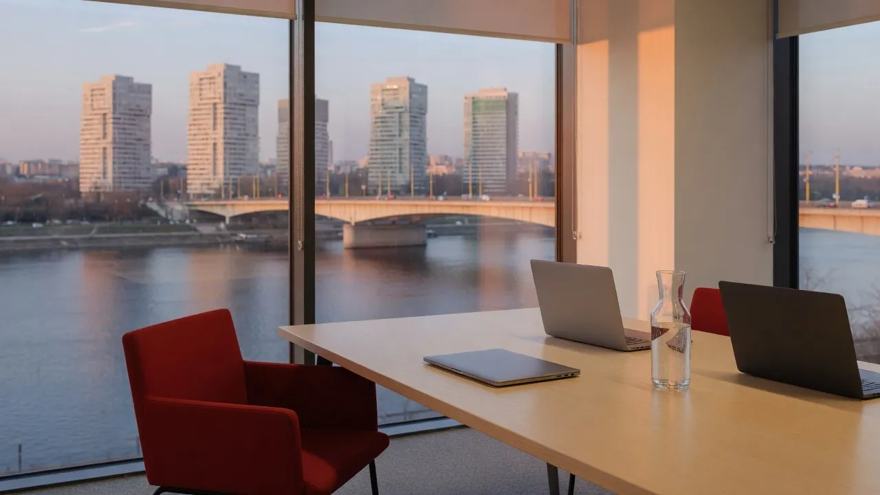 Modern meeting room overlooking the city